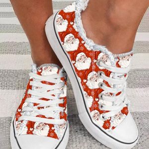 Christmas Santa Claus Snowflake Lace-Up Canvas Shoes, Sneakers, color:Red|size:43, JustFashionNow