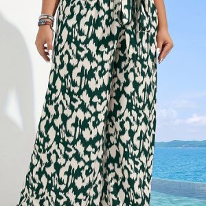 Floral Loose Vintage Pants With No, BOTTOM, color:Green|size:4X, Noracora
