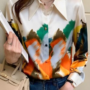 Long Sleeve Regular Fit Shirt Collar Elegant Blouse, Blouses and Shirts, color:Apricot|size:XXL, Stylewe