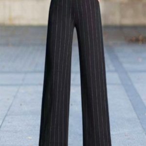 Casual Striped Natural Ankle Pants Buckle Straight Pants, Pants, color:Stripe|size:3XL, Noracora