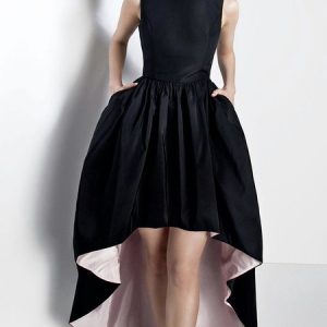 Elegant Crew Neck Satin Regular Fit  Party Dress, Midi Dresses, color:Black|size:XXL, Stylewe