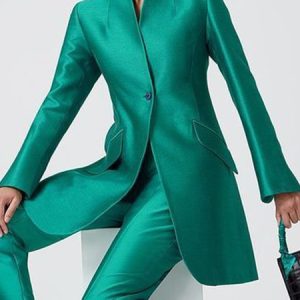Long Sleeve Plain Elegant Mid-long Blazer, Blazers, color:Green|size:XXL, Stylewe