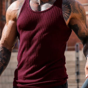 Casual Striped High Elastic Vest Suspenders Sports Fitness Home Daily Men's Clothing, T-Shirts, color:Red|size:3XL, JustFashionNow