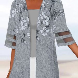 Country Casual Floral Positioning Print Cardigan, Cardigans, color:Gray|size:XXL, JustFashionNow