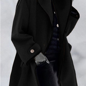 JFN Women Lapel Woolen Cloth Button Long Sleeve Shawl Collar Cardigan Coat, Coats, color:Black|size:XXL, JustFashionNow