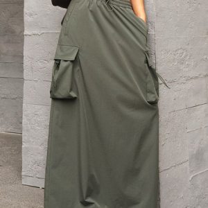Plain Loose Casual  Pockets Cargo Skirt, Skirts, color:Army Green|size:XXL, Stylewe
