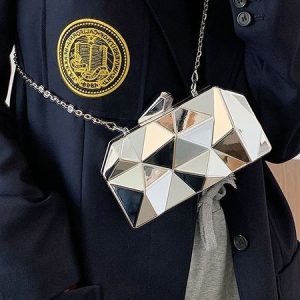 Urban Elegance Irregular Faceted Metal Ladies Messenger Bag Clutch, Women's Bags, color:Silver|size:One-size, JustFashionNow
