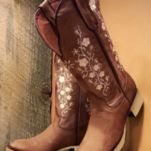 Square Toe Embroidered Western Cowboy Boots Chunky Heel Boots, Boots, color:Brown|size:43, JustFashionNow