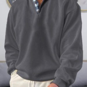Casual Plaid Shawl Collar Sweatshirt, Sweatshirts & Hoodies, color:Deep Gray|size:5XL, JustFashionNow