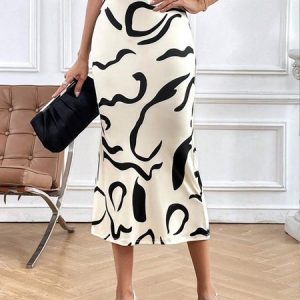 Regular Fit Abstract Elegant Skirt, Skirts, color:Apricot|size:XXL, Stylewe