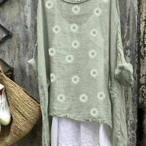 Plus Size Casual Long Sleeve Casual Floral Dress, Short, color:Green|size:3XL, Noracora
