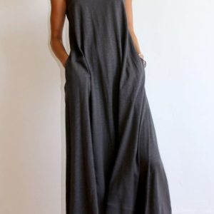 Plus Size Jersey Crew Neck Casual Loose Dress, Dresses, color:Gray|size:4X, JustFashionNow