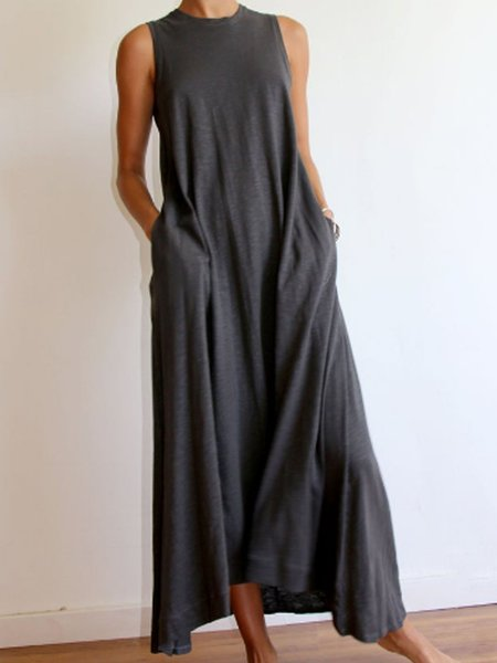 Plus Size Jersey Crew Neck Casual Loose Dress, Dresses, color:Gray|size:4X, JustFashionNow