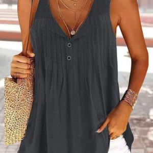 Casual Crew Neck Plain Loose Tank Top, Tank Tops & Camis, Roselinlin - Online Catalog