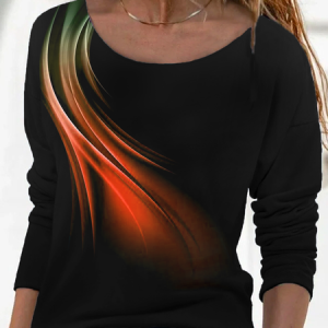 Abstract Printed Loose Long Sleeve T-Shirt, T-Shirts, color:Orange|size:3XL, JustFashionNow