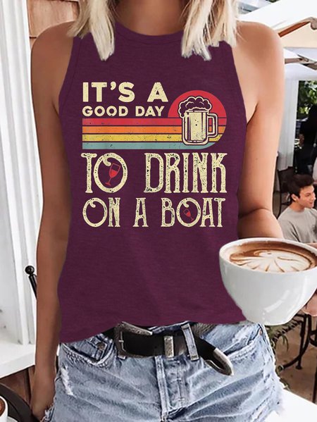 It's A Good Day To Drink On A Boat Tank, color:Wine Red|size:3XL, Lilicloth.com