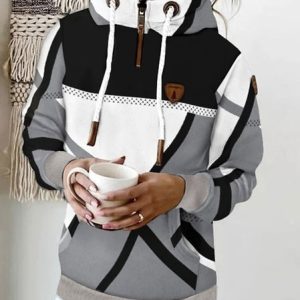 Color Block Loose Stand Collar Sweatshirt, Sweatshirts & Hoodies, color:Multicolor|size:XXL, JustFashionNow