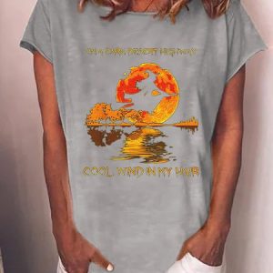 Women's Witch Drive A Stick Casual Loose T-shirt, color:Gray|size:3XL, Lilicloth.com