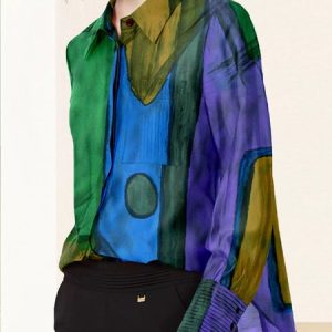 Urban Loose Geometric  Print Shirt Collar Blouse, Blouses and Shirts, color:As Picture|size:XXL, Stylewe