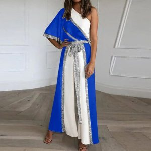 Three Quarter Sleeve Loose Long Party Party Plain Natural For Women, Jumpsuits&Rompers, color:Blue|size:5XL, Noracora