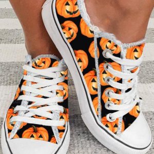 Halloween Orange Pumpkin Lace Up Espadrilles, Sneakers&Athletic, color:As Picture|size:43, Noracora