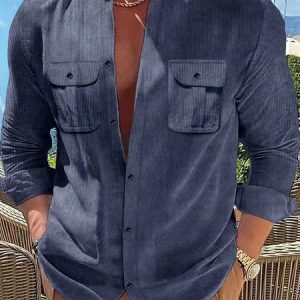 Casual Plain Regular Fit Shirt, Shirts ＆ Blouse, color:Navyblue|size:3XL, JustFashionNow