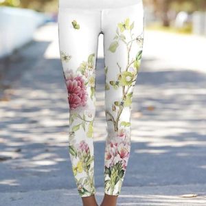 Casual Floral Regular Fit Slim fit Pants, Leggings, color:Aqua|size:3XL, JustFashionNow