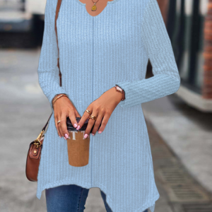 Casual Plain V Neck Long Sleeve T-shirt, T-shirts, color:Blue|size:5XL, Noracora