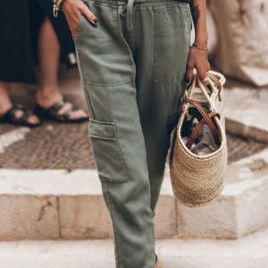 Loose Plain Casual Cargo Pants, Pants, color:Army Green|size:XXL, JustFashionNow