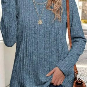 Plain Casual Crew Neck Loose T-Shirt, T-Shirts, color:Blue|size:XXL, JustFashionNow