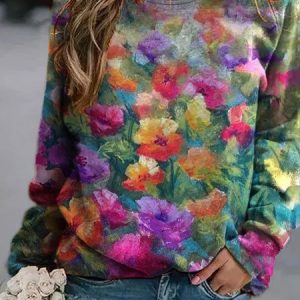 New Women Fashion Crew Neck Floral Printed Casual Sweatshirt & Hoodies, Sweatshirts & Hoodies, color:As Picture|size:XXL, JustFashionNow