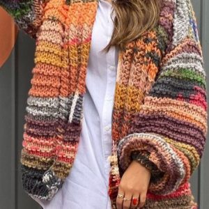 Wool/Knitting Loose Casual Sweater Coat, Sweaters, color:Multicolor|size:XXL, JustFashionNow