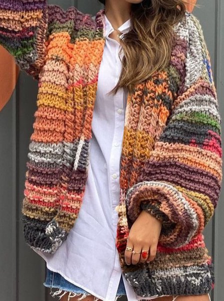 Wool/Knitting Loose Casual Sweater Coat, Sweaters, color:Multicolor|size:XXL, JustFashionNow