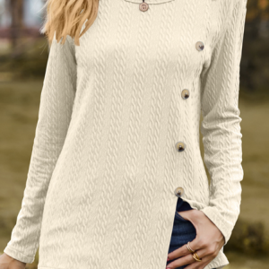 Casual Plain Crew Neck Long Sleeve T-shirt, T-shirts, color:Apricot|size:XXL, Noracora