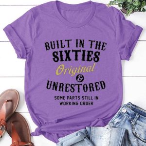 Built In The Sixties Print Cotton Shirt & Top, color:Purple|size:3XL, Lilicloth.com