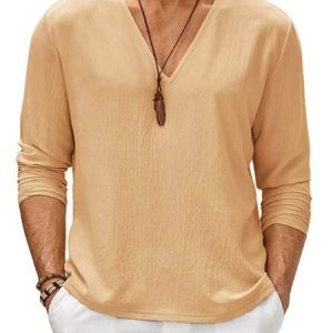 Loose Long Sleeve T-Shirt, T-Shirts, color:Khaki|size:3XL, JustFashionNow