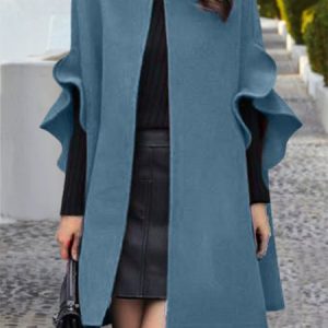Three Quarter Sleeve Plain Regular Loose Cloak Cloak For Women, Coats, color:Blue|size:4XL, Noracora