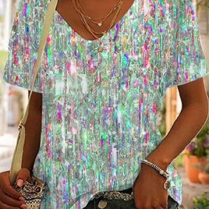 V Neck Simple T-Shirt, T-Shirts, color:Aqua|size:XXL, JustFashionNow