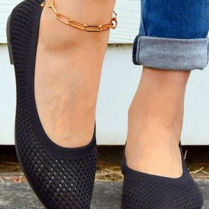 Breathable Mesh Fabric Pointed Toe Shallow Shoes, Flats, color:Black|size:40, JustFashionNow
