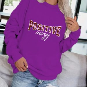 Loose Text Letters Crew Neck Casual Sweatshirt, Sweatshirts & Hoodies, color:Purple|size:3XL, JustFashionNow