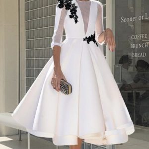 Elegant Color Block  White Wedding Party Dress, Midi Dresses, color:White|size:XXL, Stylewe
