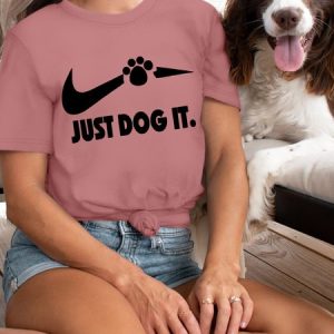 Women's Cotton Dog Lover Just Dog It Crew Neck Casual T-Shirt, color:Pink|size:3XL, Lilicloth.com