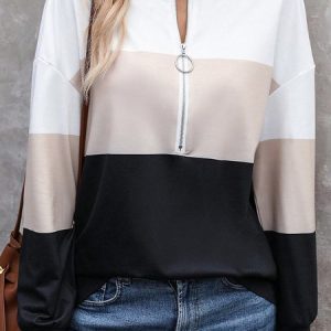 Casual V Neck Color Block Sweatshirt, Hoodies & Sweatshirts, color:Multicolor|size:XXL, Noracora