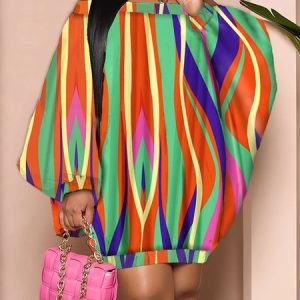 Boat Neck Striped Loose Vacation Dress, Mini Dresses, color:Stripe|size:XXL, Stylewe