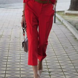 Plain Urban Regular Fit Fashion Pants, Pants, color:Red|size:XXL, Stylewe
