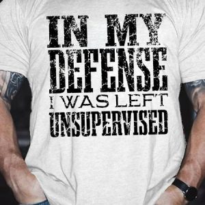 Men's Funny In My Defense I Was Left Unsupervised Graphic Printing Text Letters Cotton Casual Crew Neck T-Shirt, color:White|size:3XL, Lilicloth.com