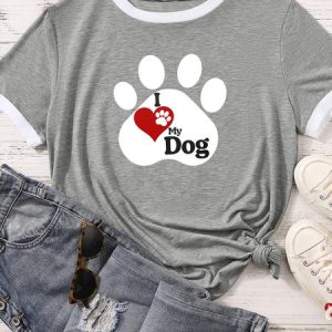 Women's I Love My Dog Matching T-Shirt, color:Gray|size:XXL, Lilicloth.com