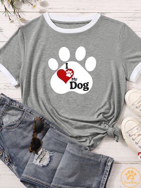 Women's I Love My Dog Matching T-Shirt, color:Gray|size:XXL, Lilicloth.com