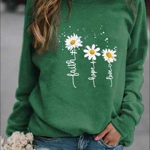 Casual Crew Neck Floral Sweatshirt, Hoodies & Sweatshirts, color:Green|size:3XL, Noracora