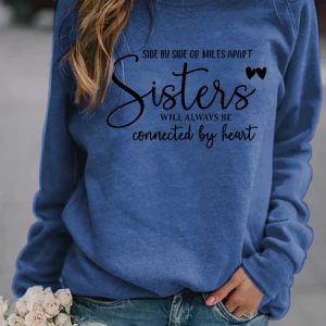 Side By Side Or Miles Apart Sisters Will Always Be Connected By Heart Svg Knit Sweatshirt, Sweatshirts & Hoodies, color:Blue|size:XXL, JustFashionNow